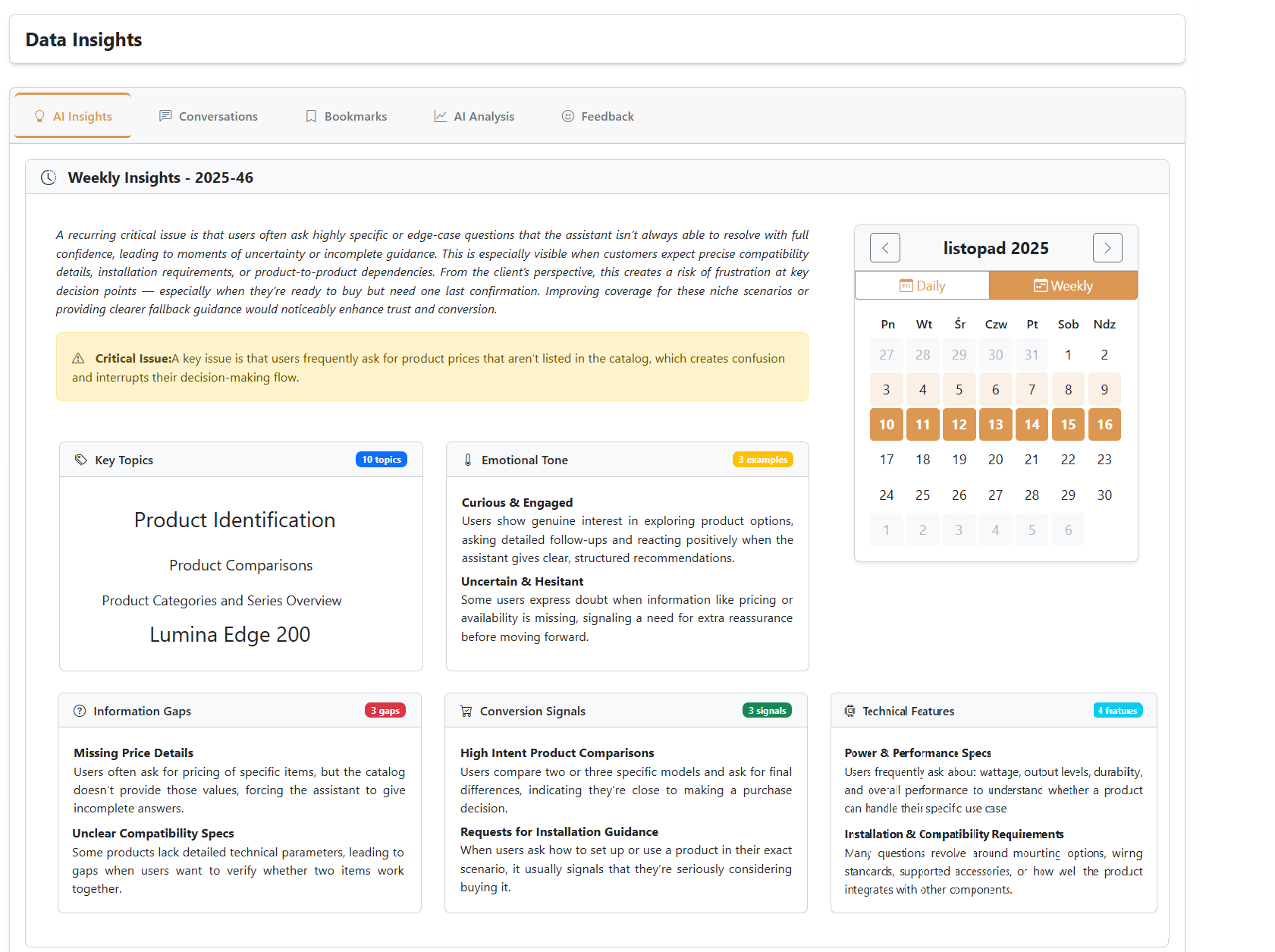 Data Insights - Weekly reports with customer bahaviour analysis, pattern and trend analysis